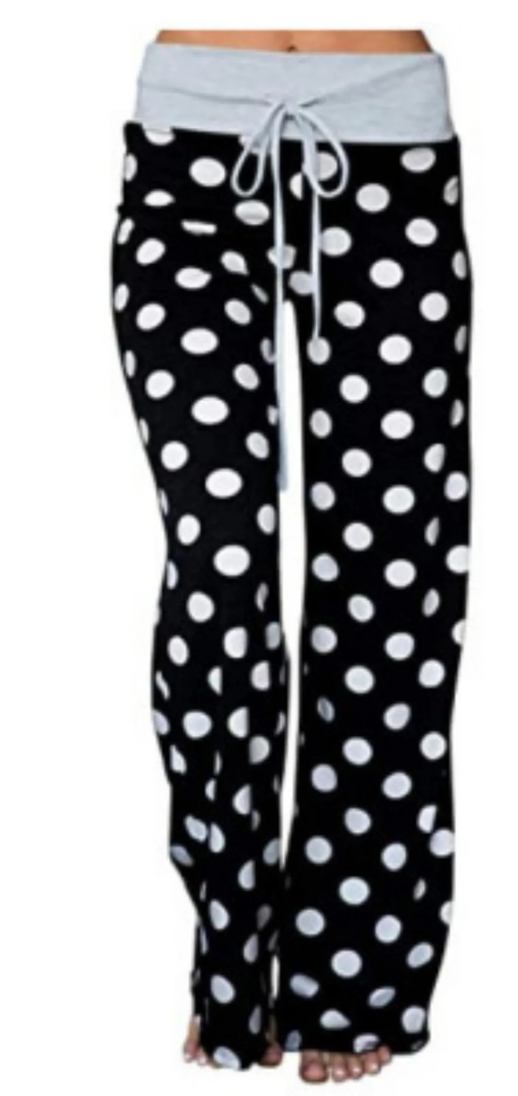 Fashionable Loose Lace Up Camouflage Printed Women's Pants - Black White Dots