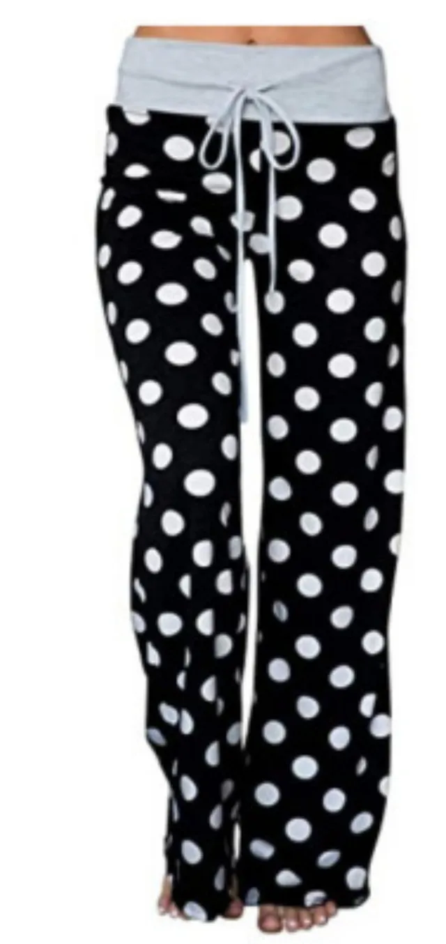 Fashionable Loose Lace Up Camouflage Printed Women's Pants Black White Dots - Shop at LoveMi