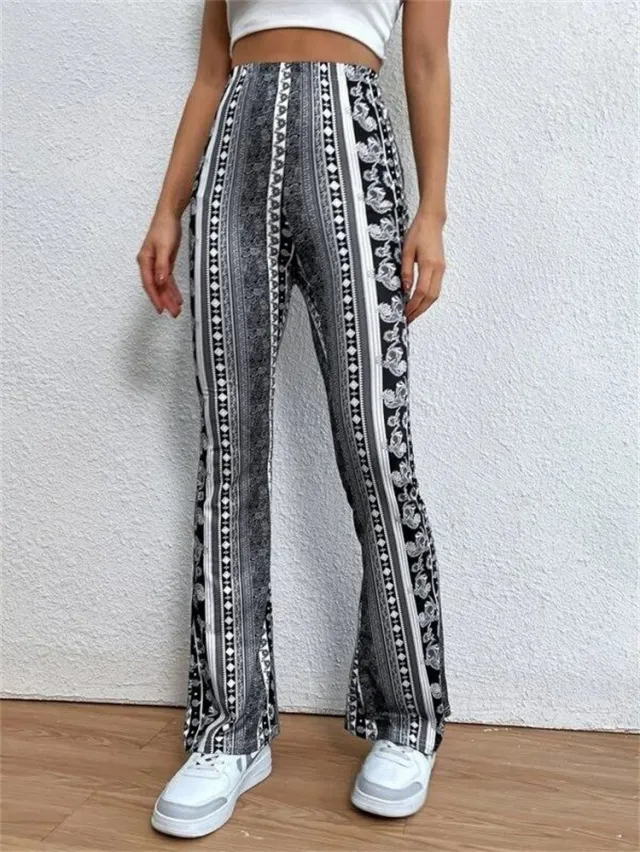 High Elastic Tight Pants Slim Sexy Print Trousers Womens Clothing Black - Shop at LoveMi