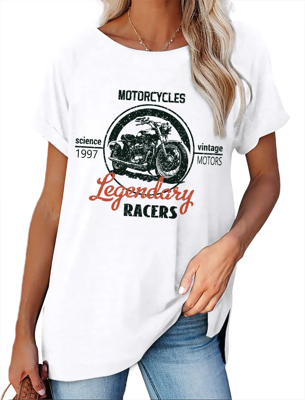 Women's Minimalist Printed Casual Round Neck Short Sleeved Shirt - 5 Style-M