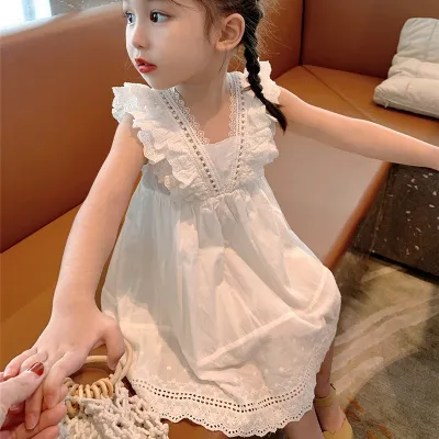 Summer Vest Skirt Baby Girl White Princess Skirt Lace Lace Skirt