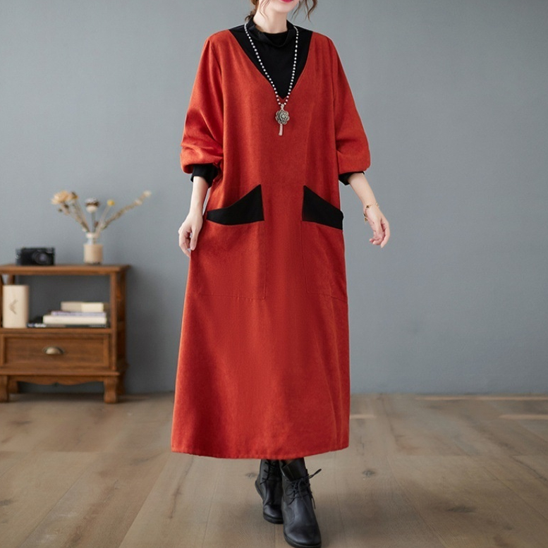 Over-the-knee Large Pocket Half Turtleneck Knitted Dress