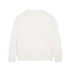 Spring And Autumn New Big Love Embroidered Crew Neck Cotton Sweater - White