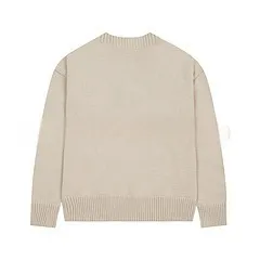 Spring And Autumn New Big Love Embroidered Crew Neck Cotton Sweater Khaki - Shop at LoveMi