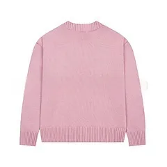 Spring And Autumn New Big Love Embroidered Crew Neck Cotton Sweater - Pink
