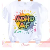 Letter Print ADHD AF Crew Neck T-shirt Casual Short Sleeve - White