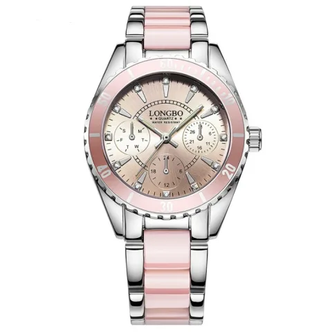 Watch Female Models Three Eyes Ceramic Steel Belt Waterproof