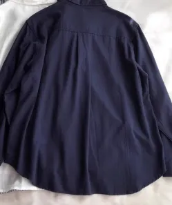 Women's Lapel Pocket Simple Fashion Embroidered Shirt Dark Blue - Shop at LoveMi