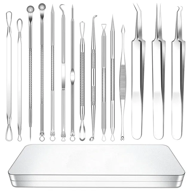 Iron Box Stainless Steel Acne Needle Suit Beauty Tools 15Pc Set - Shop at LoveMi