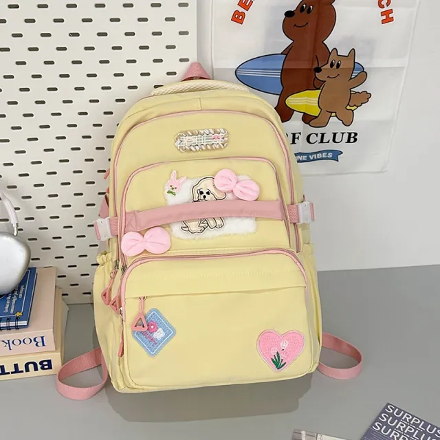 Large Capacity Contrast Color Junior High School University Style Travel Backpack Yellow - Shop at LoveMi
