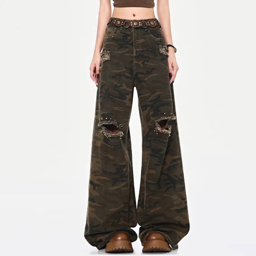 High Street Ripped Brushed Camouflage Jeans - Camouflage Color-S