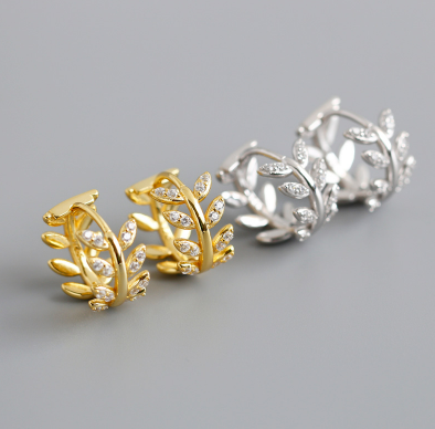 Golden Diamond Olive Leaf s925 Sterling Silver Ear Buckle