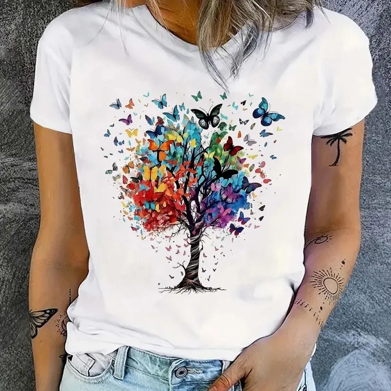 Printed Round Neck Short Sleeve Top - Mxw140-L