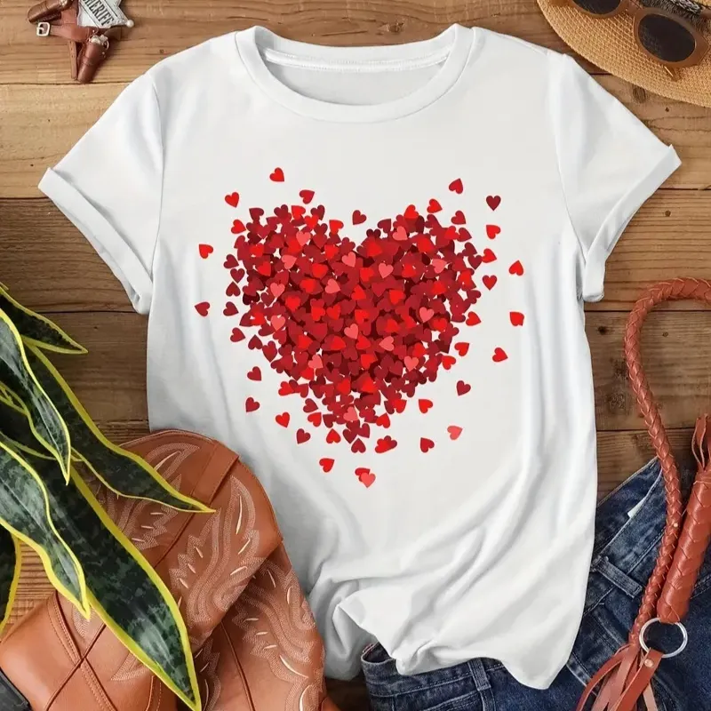Printed Round Neck Short Sleeve Top - Mxw142