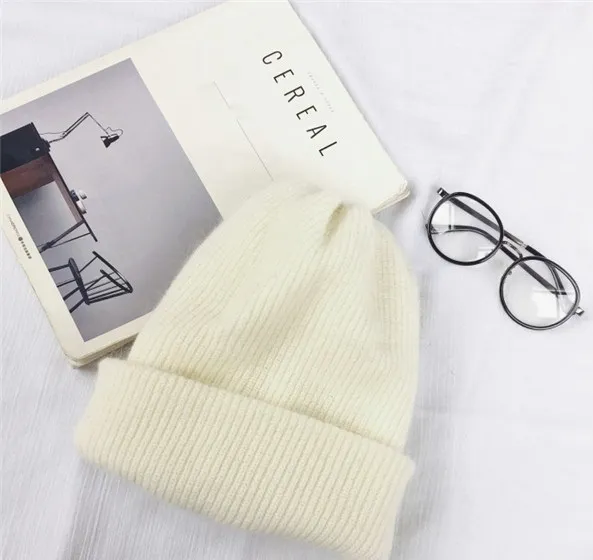 Autumn Winter Rabbit Hair Winter Skullies Hat - White