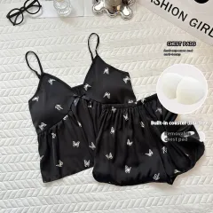 Small Sling Pajamas Women's Summer Thin Ice Silk Two-piece Suit - Black - View 1