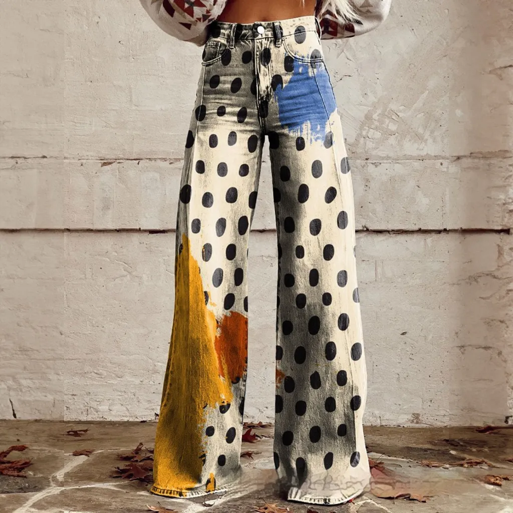 Foreign Trade Women's Casual Pants Imitation Jeans Wide Leg - Imitation Denim 9-L