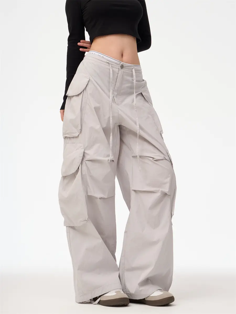 American Multi-pocket Wide-leg Overalls