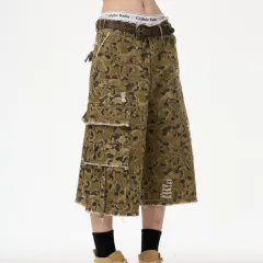 Retro Street Leopard Camouflage Workwear Denim Cropped Pants - Leopard Colour - View 1