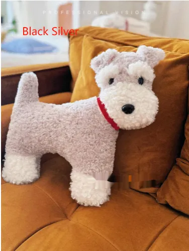 Cute Plush Schnauzer Dog Keychain Doll Pendant Schoolbag Pendant Prize Claw - Black Silver