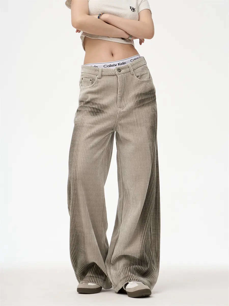 Corduroy Casual Straight Simple Wide Leg Dirty Pants