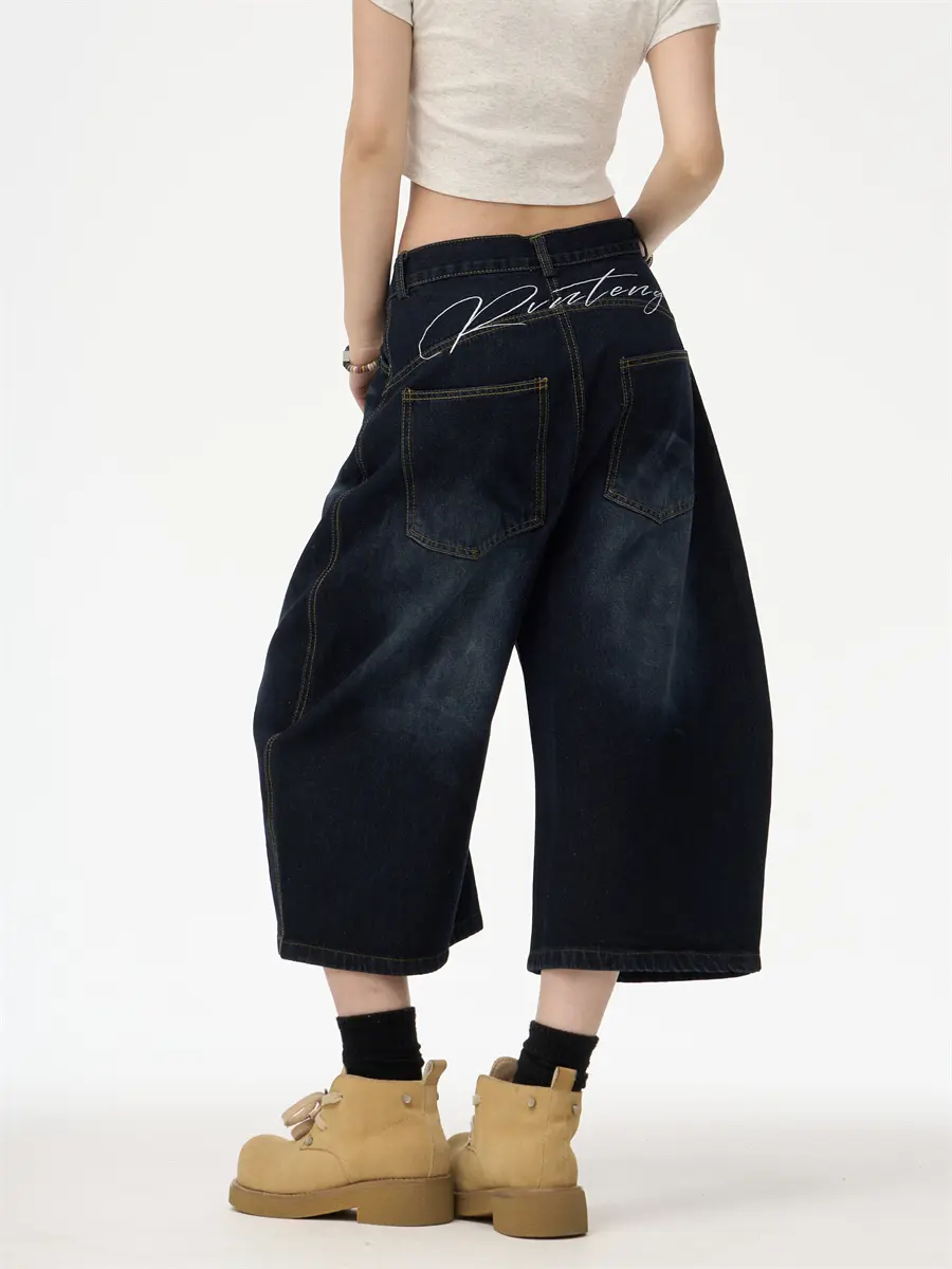 Spring American Retro Embroidered Back Jeans
