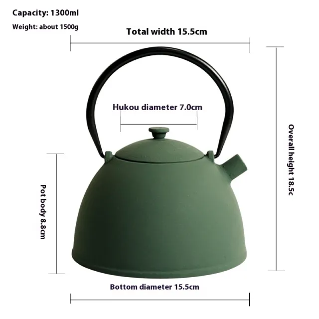 Iron Craft Decorations Cast Iron Kettle 1300Ml Green Shoulder Inch - Shop at LoveMi