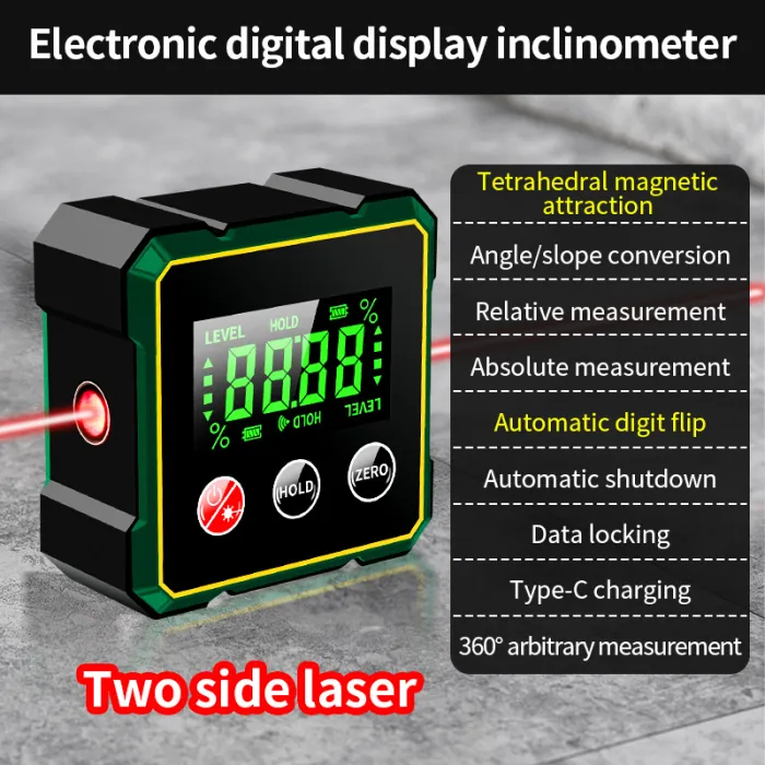 Magnetic Digital Angle Finder Inclinometer with Optional Laser, Level Box Protractor - detail photo 3