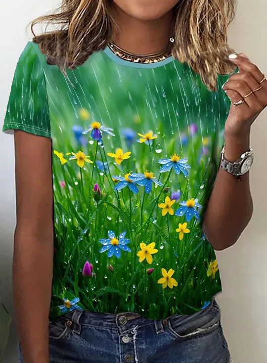 Summer Women's Round Neck T shirt Green - Shop at LoveMi