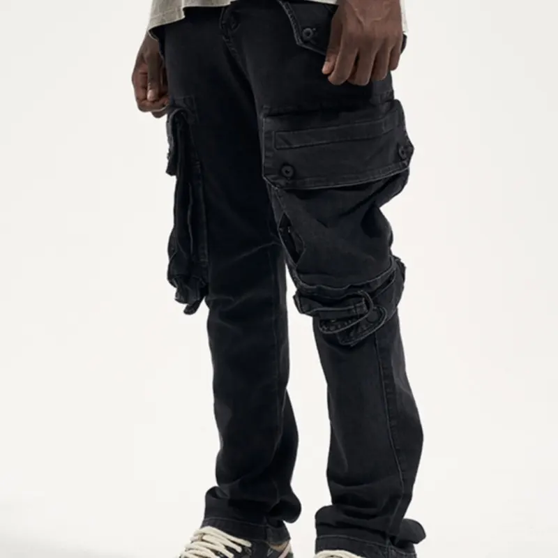 High Street Washed and Worn Multi-pocket Harem Shell Pants