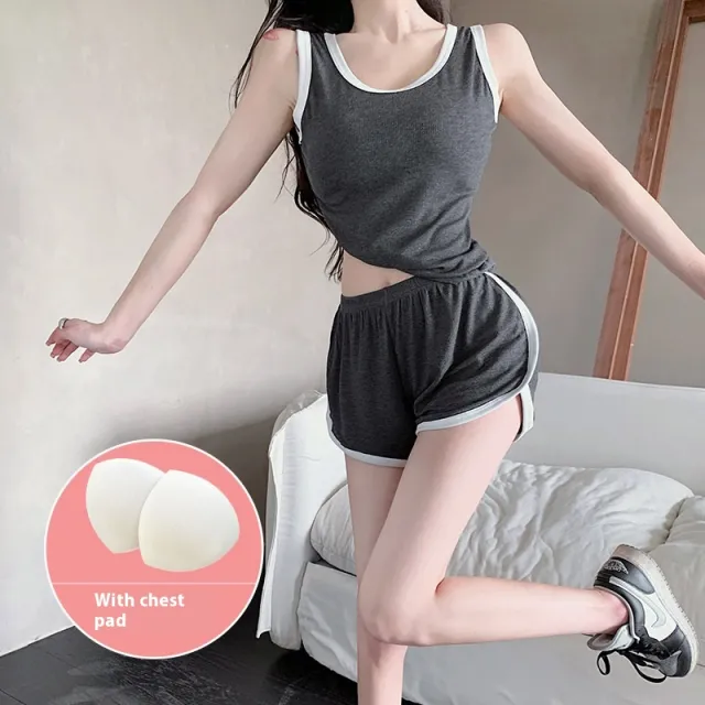 Women's Fashion Sports Vest Home Wear Suit Gray - Shop at LoveMi