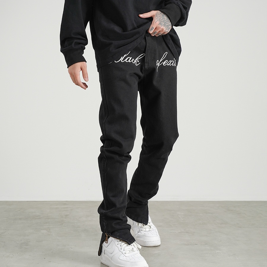 National Trendy Street Retro Embroidery Slit Jeans