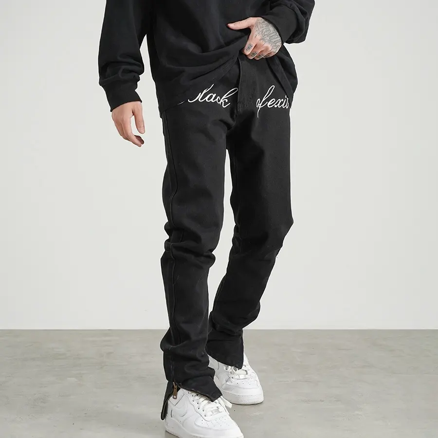 National Trendy Street Retro Embroidery Slit Jeans