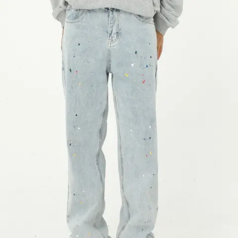 Paint Splash Blue Straight Loose Jeans