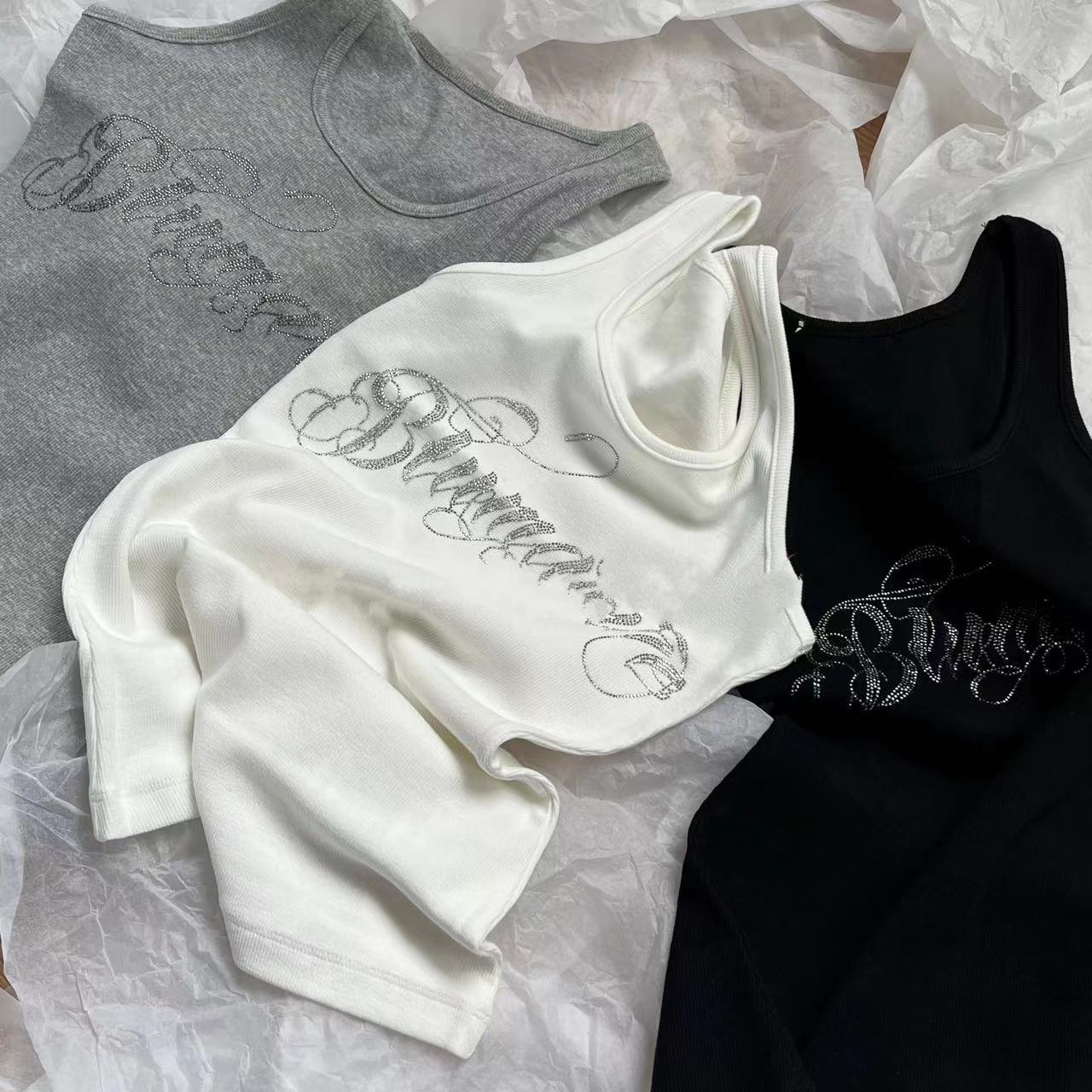 Hot Girl Rhinestone Letters Flattering Versatile Inner Match Outer Vest Top For Women