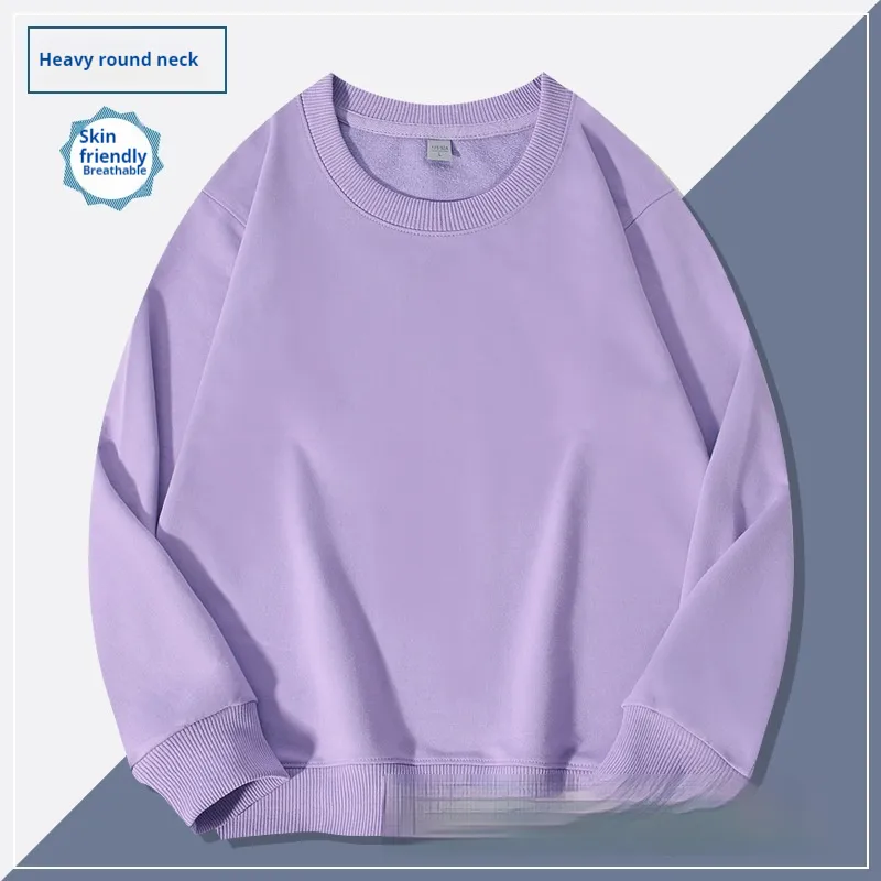 Men's Round Neck Hoodie Solid Color Couple's Shirt - Violet-M