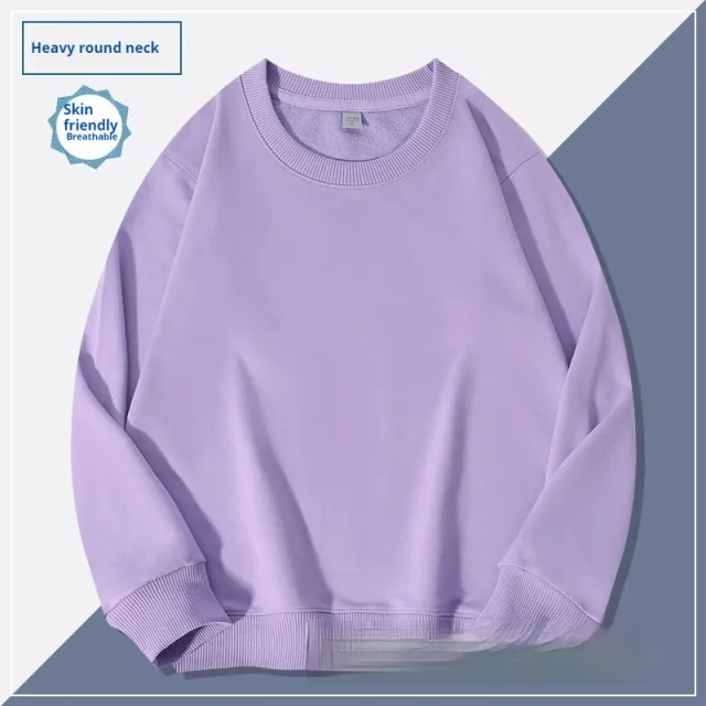 Men's Round Neck Hoodie Solid Color Couple's Shirt Violet M - Shop at LoveMi