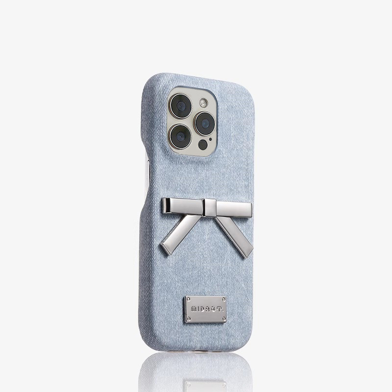 White Denim Metal Bow Anti Drop Silicone Phone Case