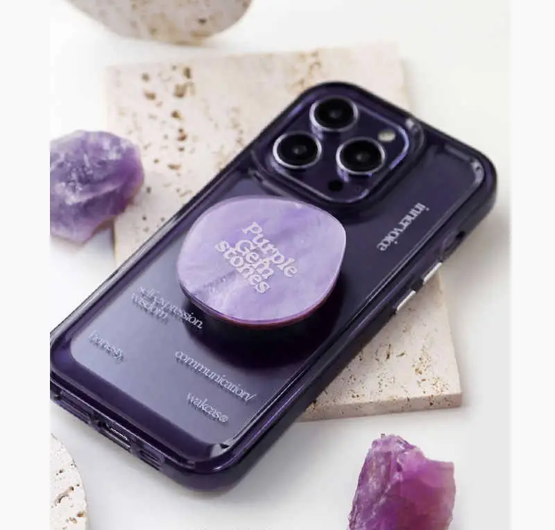 Personality With Bracket Drop-resistant Transparent Purple Phone Case