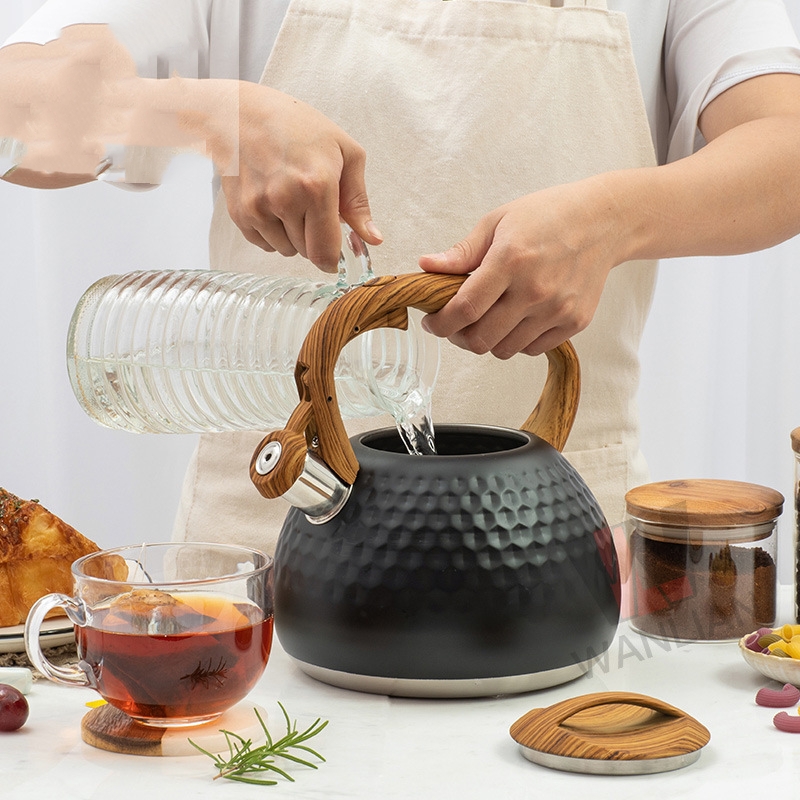 Black Hammer Pattern Whistle Kettle Coffee Brewing Milk Sound Water Pot