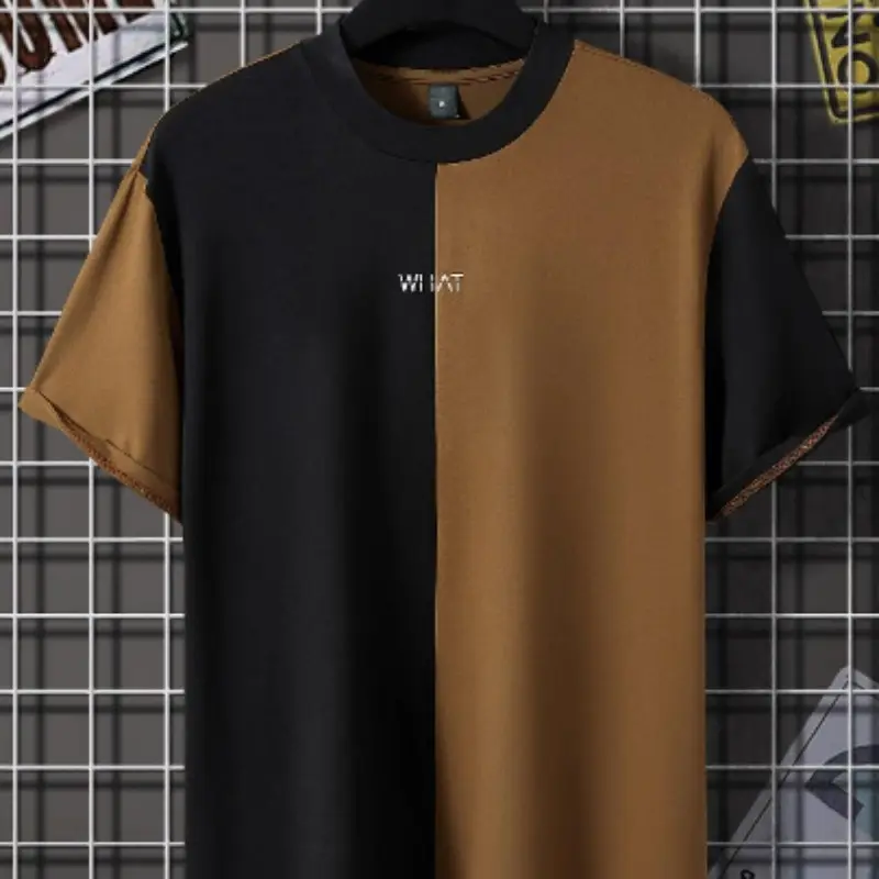Men's 3D Effect Color Matching Short Sleeve Fashion Round