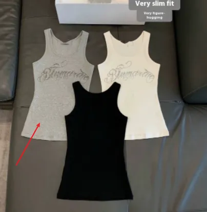 Rhinestone Letters Flattering Versatile Inner Match Outer Vest Top For Women Gray - Shop at LoveMi
