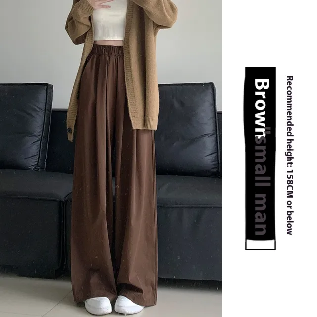 High Waist Drooping Casual Straight leg Idle Style Mopping Yamamoto Pants Brown Slightly Short - Shop at LoveMi