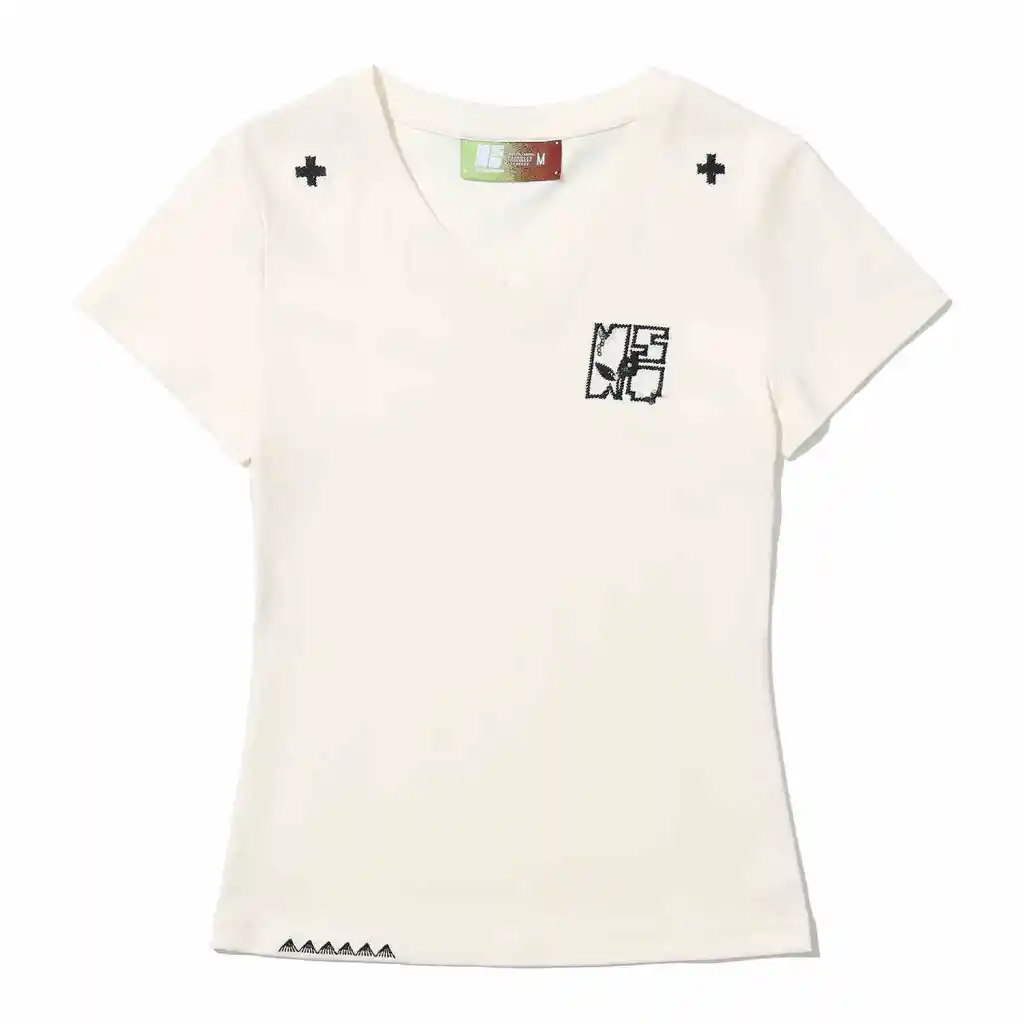 New Summer Sequin Lines All-match V-neck Slim-fit Short-sleeved - White