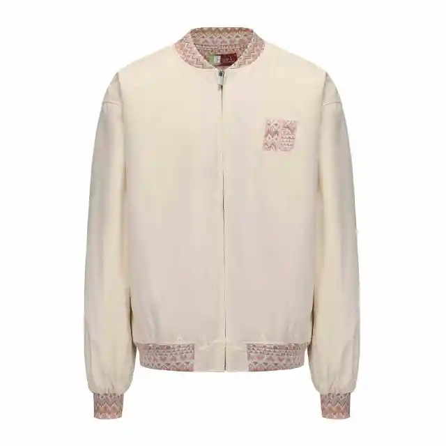 Ethnic Jacquard Stitching Thick Quilted Couple Baseball Uniform Jacket Apricot - Shop at LoveMi