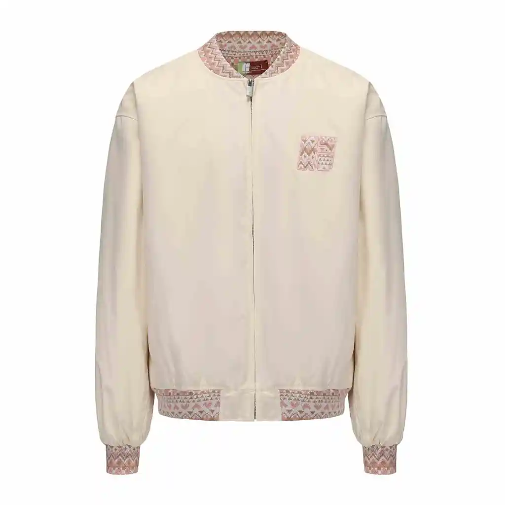 Ethnic Jacquard Stitching Thick Quilted Couple Baseball Uniform Jacket - Apricot