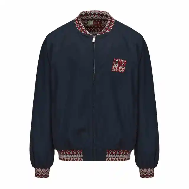 Ethnic Jacquard Stitching Thick Quilted Couple Baseball Uniform Jacket Black - Shop at LoveMi