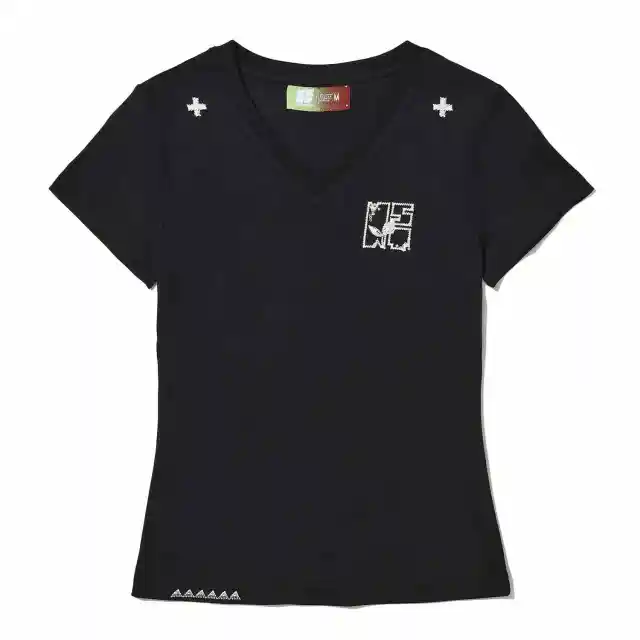 New Summer Sequin Lines All match V neck Slim fit Short sleeved Black - Shop at LoveMi