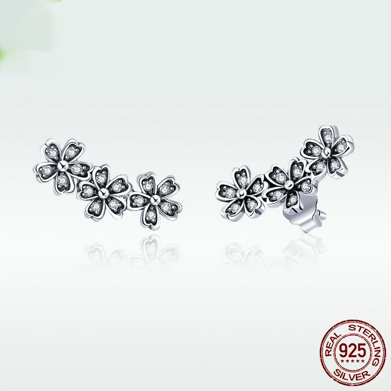 S925 Sterling Silver Women's Daisy Rings Ear Studs Jewelry Suit