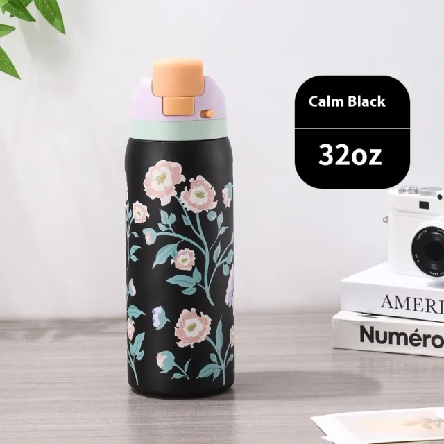 Stainless Steel Vacuum Cup Portable Bullet Cup Peony 32Oz - Shop at LoveMi
